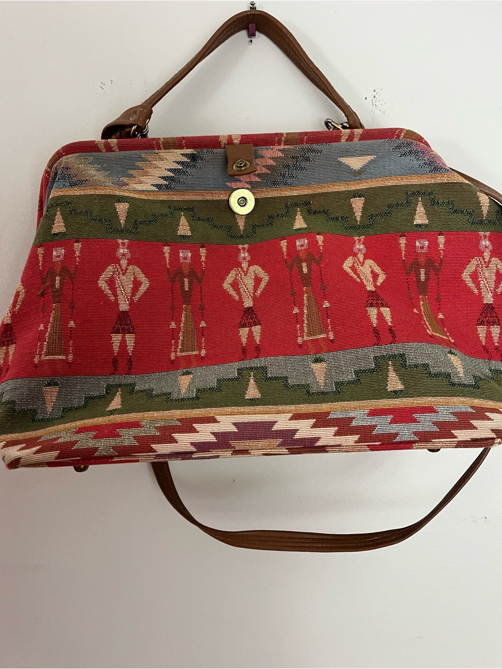 Handwoven Southwestern Patterned Tote Bag in Red and Green
